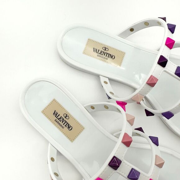 VALENTINO Pink Purple Rockstud Slide Sandal Size 37 Flat Caged Strap Rubber PVC - Picture 6 of 12